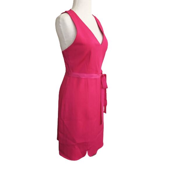 Draper James Sheath Dress Pink Sleeveless V-Neck Belted Tie Scalloped Hem Size 4 - Picture 2 of 5